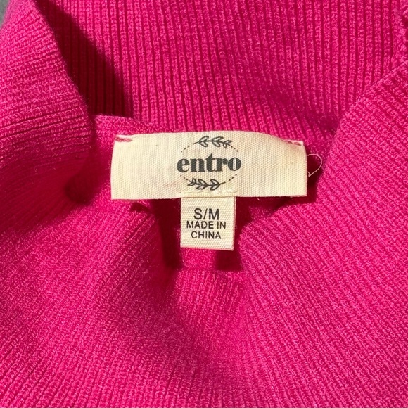 Entro Hot Pink Mock Neck Side Slit Sweater Long Sleeve size S/M - Picture 9 of 11